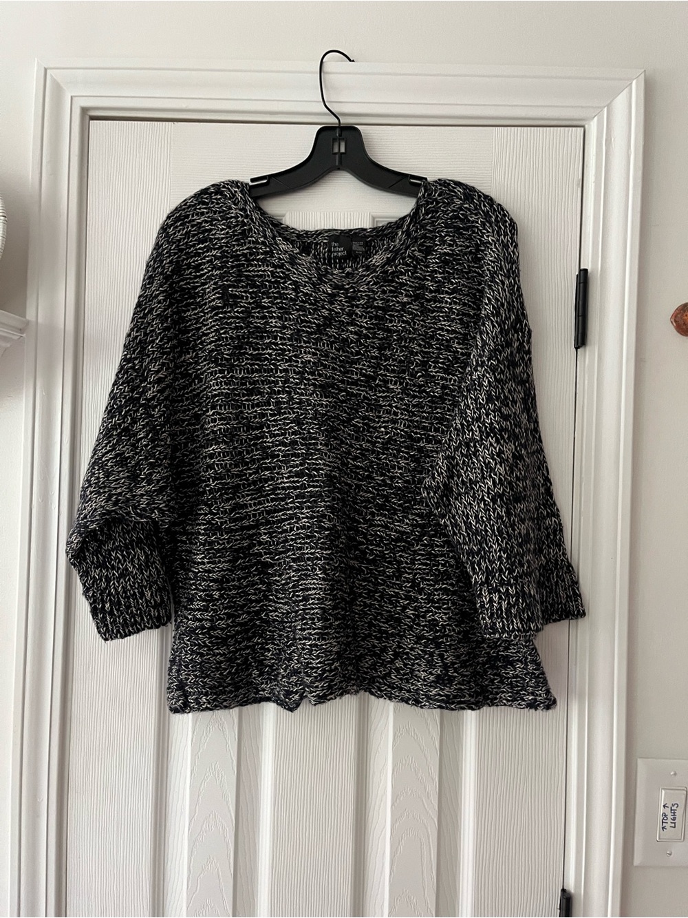 Fisher Project Cozy Dark Navy & Cream Marled Linen & Wool Blend Women's Sweater